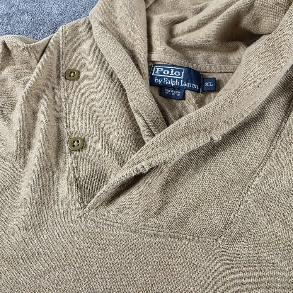 Polo Ralph Lauren Shawl Collar Sweater Mens XL Beige Tan Jumper Boxy Fit Preppy